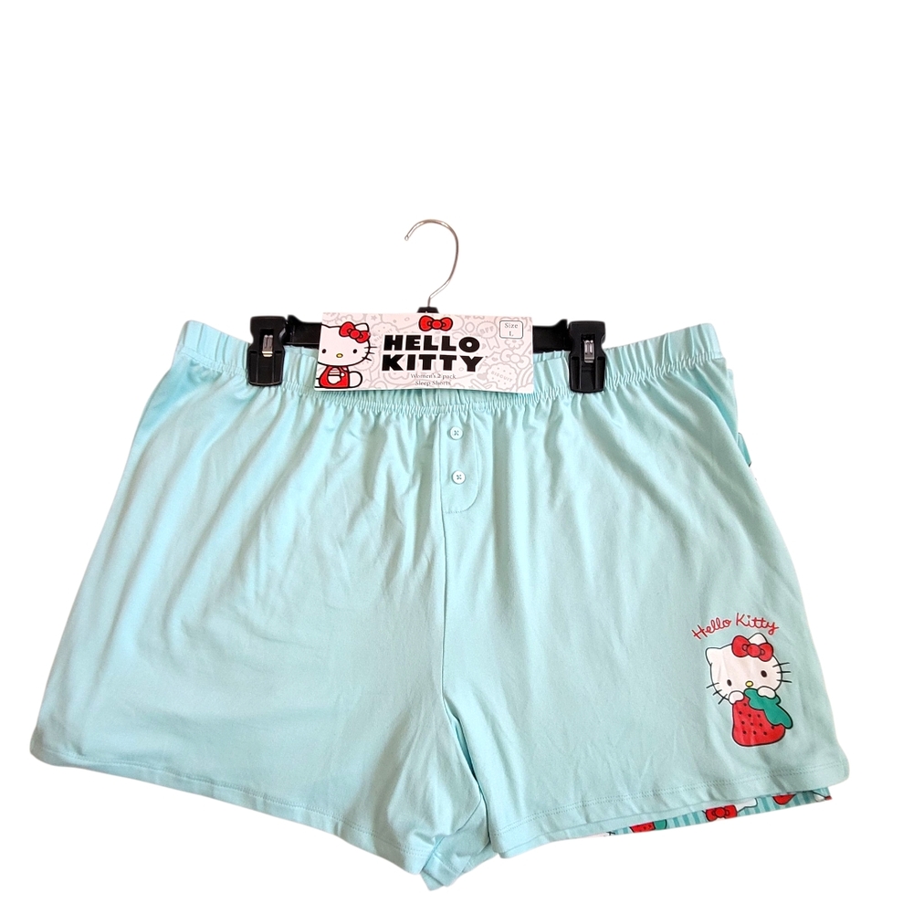 NWT Hello Kitty Strawberry Sleep Shorts Mint Blue Sanrio Kawaii Lounge 2 Pack L